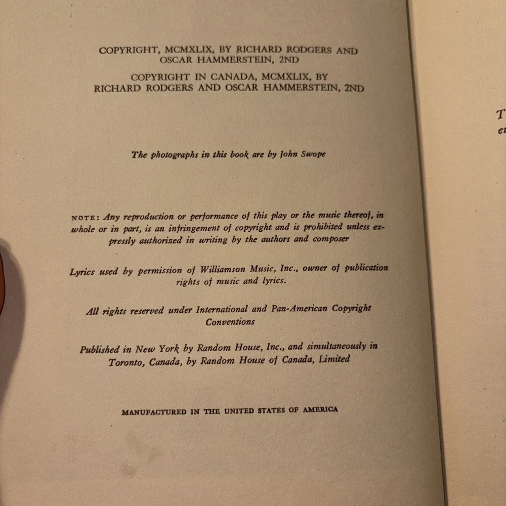 South‎ Pacific Rodgers and Hammerstein, 1949 hardcover Musical Drama